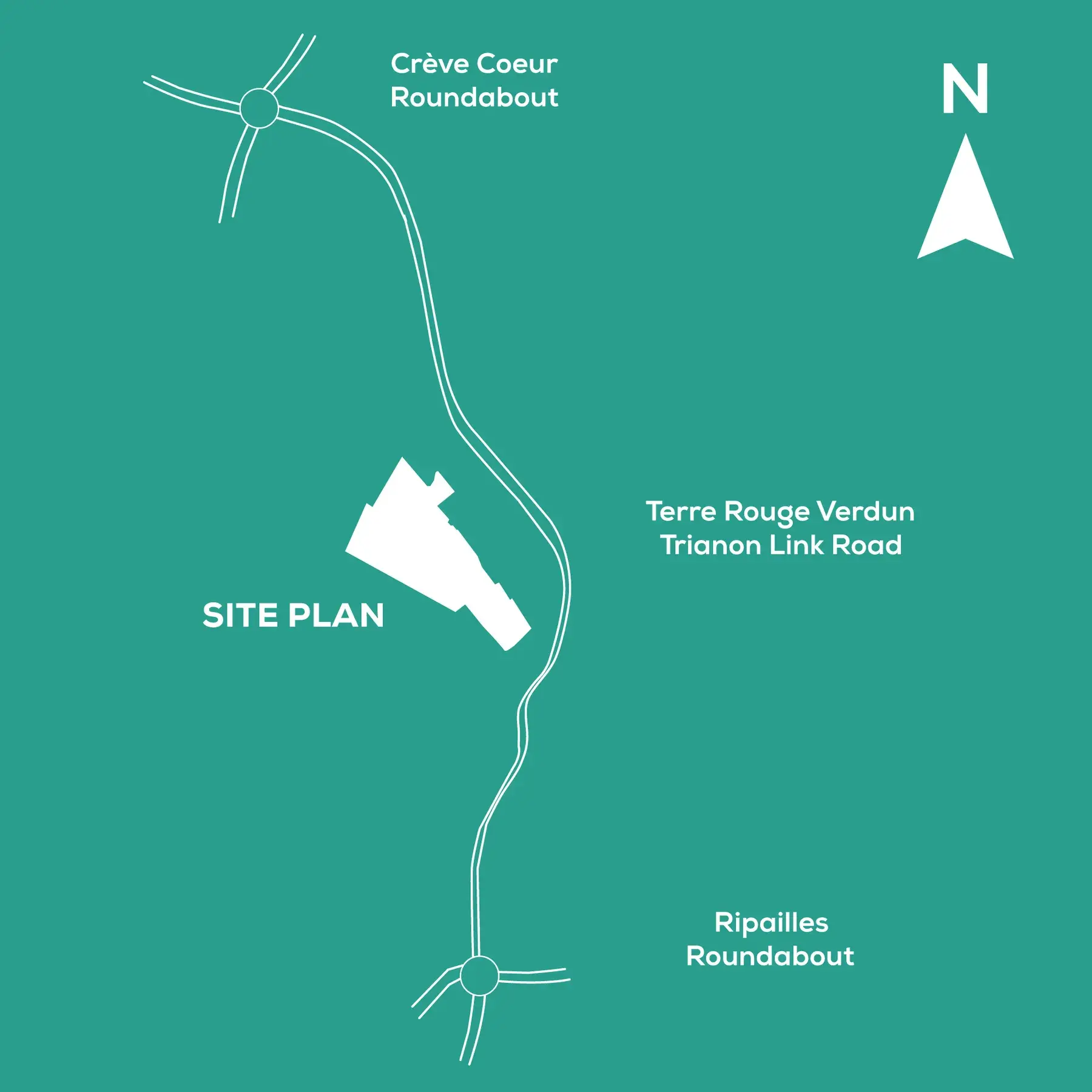Map placing the Domaine de Crève-Cœur site beside the Terre Rouge Verdun Trianon Link Road, between two roundabouts