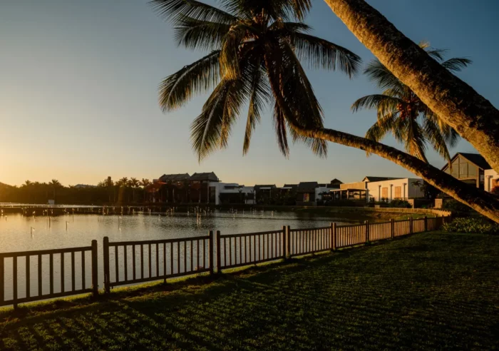 sunset over lake near mahogany shopping promenade